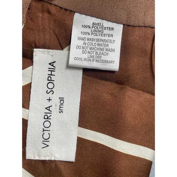 Victoria + Sophia Brown Halter Sleeveless Open Back Plunge V Blouse Crop Top S - Picture 3 of 3